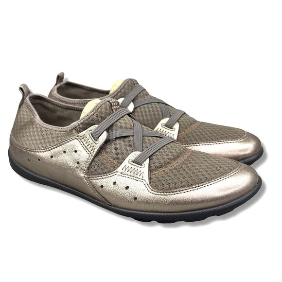 ECCO Slip-On Shoes Wmn Size 41 / US 10 Gold Bronze Leather Mesh Barefoot Walking - Picture 1 of 13